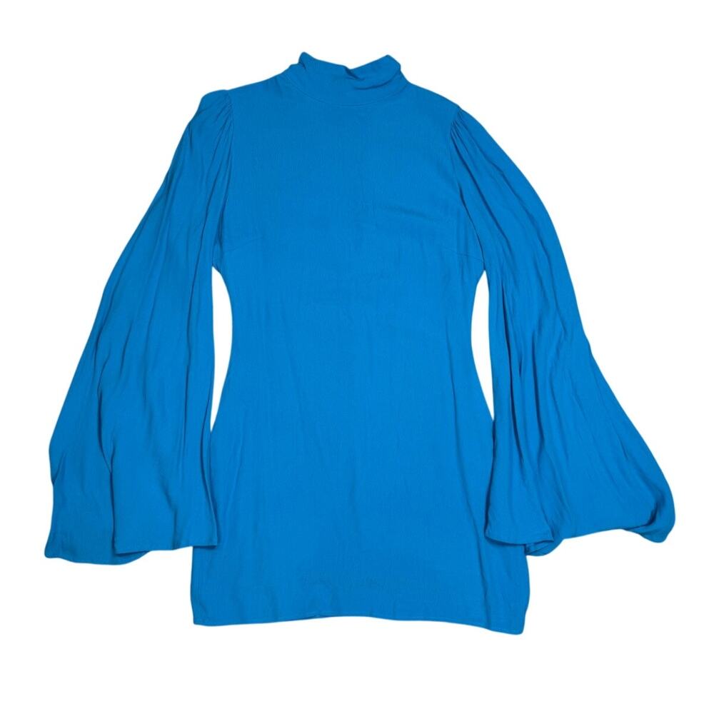 Yellow The Label Raya Dress M Yllw Royal Blue High Neck Mini Bell Sleeves Cutout